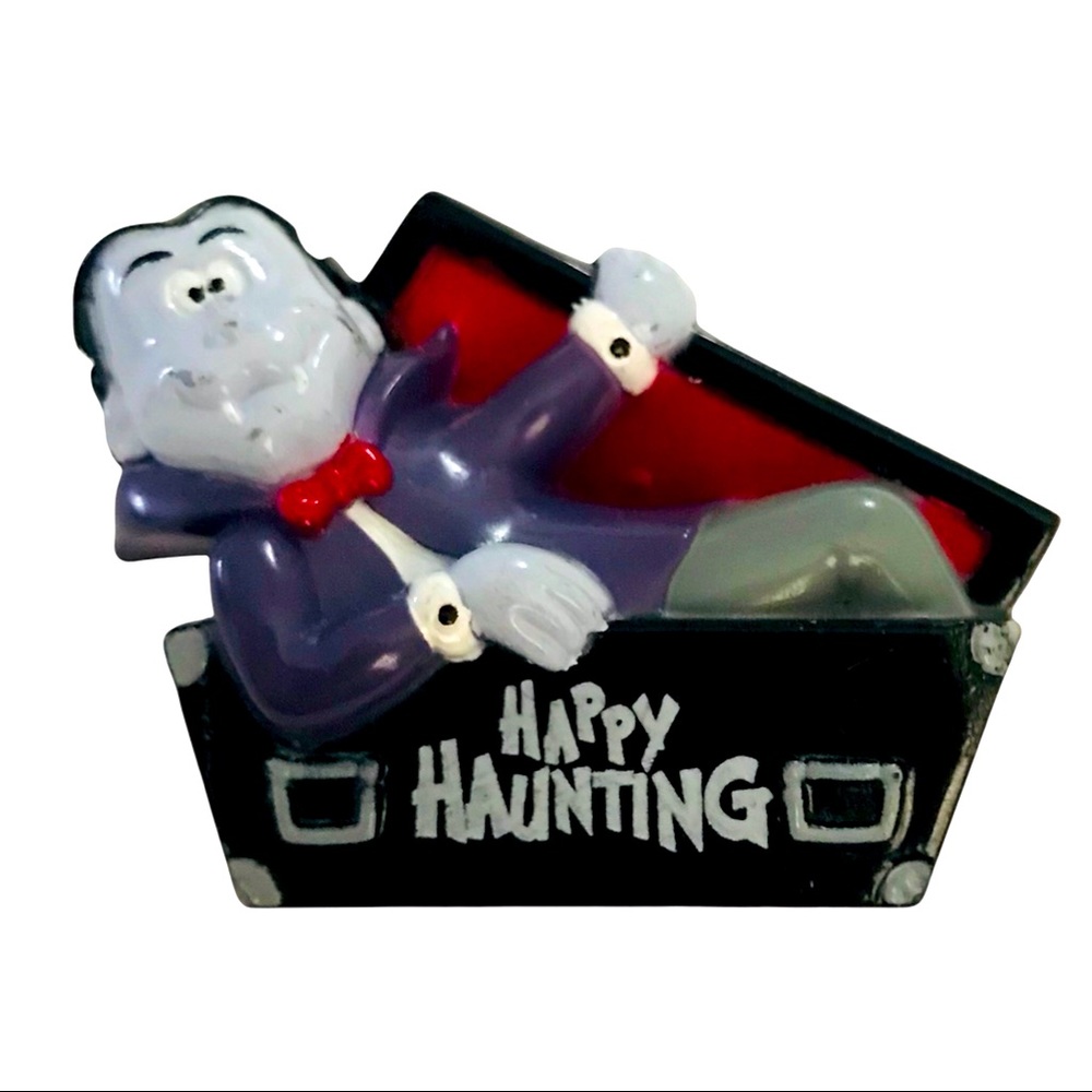 Vintage Halloween Dracula Happy Haunting Brooch Pin